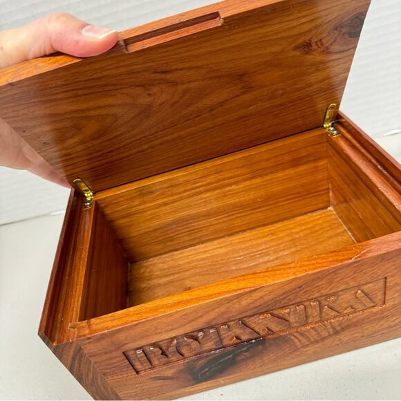 Vintage Botanika Wood Box Leopards Medallion Cigar Box Trinket Storage Brown - Picture 3 of 11